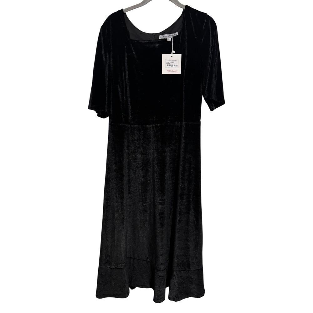 NEW Velvet Midi Dress Women's Size L Black Short sleeve Whimsigoth Minimalist
